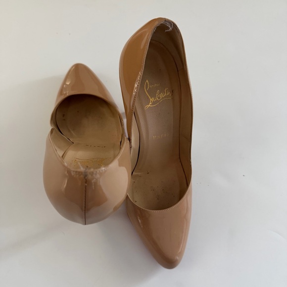 CHRISTIAN LOUBOUTIN Nude Patent Leather Pumps Red Sole Heels 37.5 - Picture 6 of 15